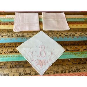 VINTAGE Handkerchief Hanky B Initial Embroidered Flower Lot 3 Bridal
